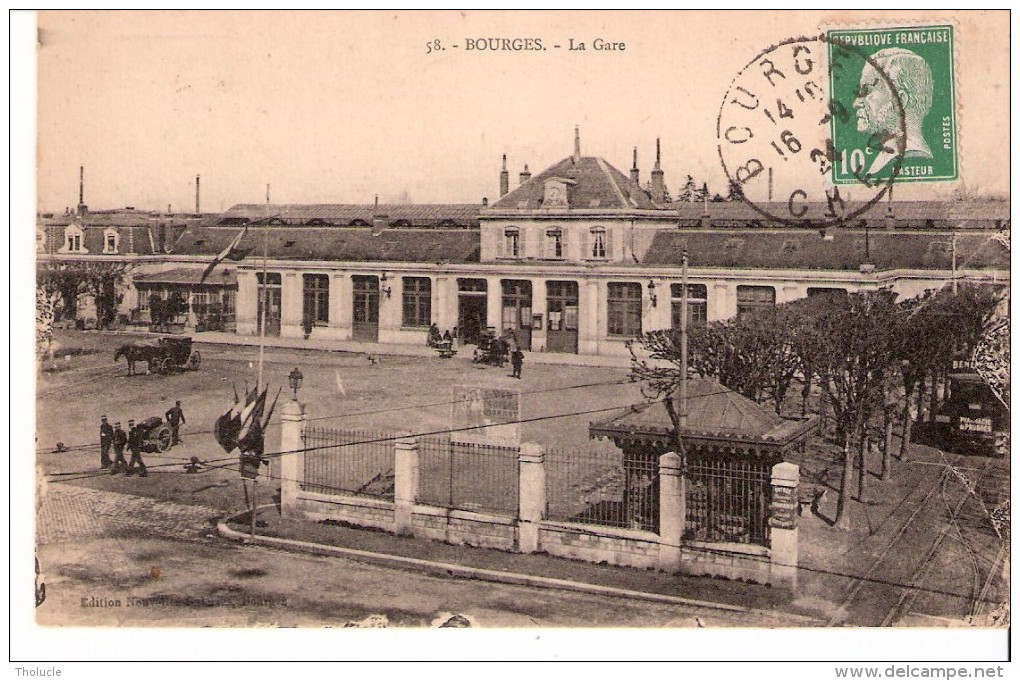 Bourges (Cher)-1924-La Gare-Attelage-militaire-p Orteur De Bagages -timbtre; Pasteur 10c   YT 170 - Bourges