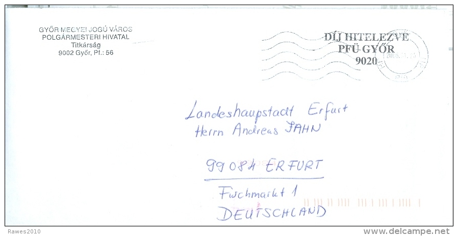 Ungarn Györ TGST + DIJ Hitelezve 2006 Bürgermeister Brief Nach Deutschland - Postmark Collection