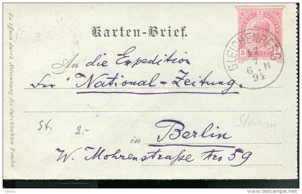 AUSTRIA 1894 POSTAL STATIONARY LETTER CARD 5 KREUZER GLEICHENBERG - Briefe U. Dokumente