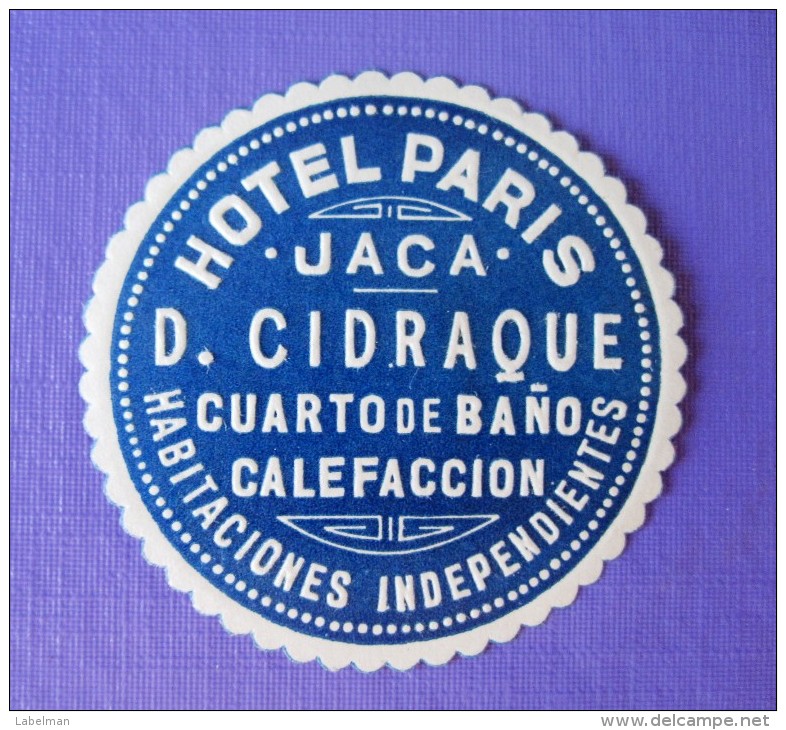 HOTEL RESIDENCIA PARIS JACA HUESCA SPAIN MINI LUGGAGE LABEL ETIQUETTE AUFKLEBER DECAL STICKER MADRID - Hotel Labels