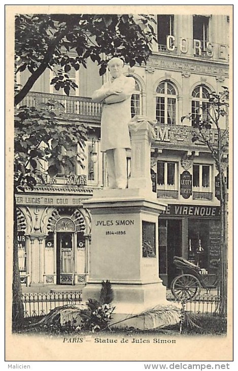 Paris  -ref-B74 - Statue De Jules Simon -    Carte Bon Etat - - Statues
