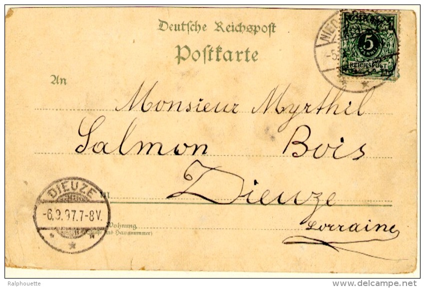 Gruss Aus Wörth - Précurseur - Cachet De Niederbronn à Dieuze (Bas De La Carte Abimé Sur La Droite) - Woerth