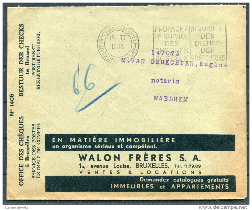 1938 Belgium Advertising Cover - Walon Freres ESTATE AGENTS - Other & Unclassified