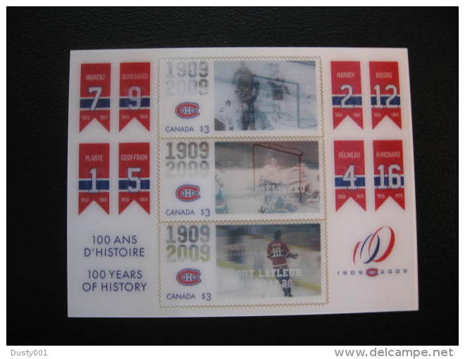F09-39 SC#  2340   Feuille De 3 Motionstamp, 100e Ann. Canadiens De Mtl; Montreal Canadian 100th Ann.  Shett Of 3;  2009 - Volledige & Onvolledige Vellen
