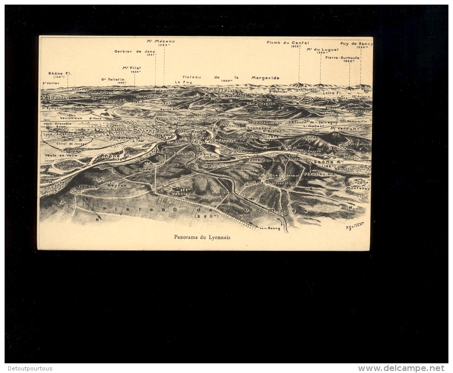 LYON Et Sa Région Panorama Du Lyonnais  Illustration Type Table D'orientation Par P Goisset - Autres & Non Classés