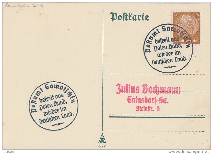 DR Karte EF Minr.513 Befreiungsstempel Postamt Samotschin - Besetzungen 1938-45