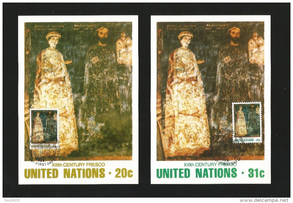 Vereinigte Nationen 1981 Set Of 2 Maxi Cards , Design Fresco XIIIth Century- Apr 15.1981 -2 Scan - - Maximum Cards