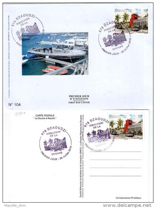 MAYOTTE 2010 Carte Enveloppe 1er Jour Direction De La Douane Customs - Sonstige & Ohne Zuordnung