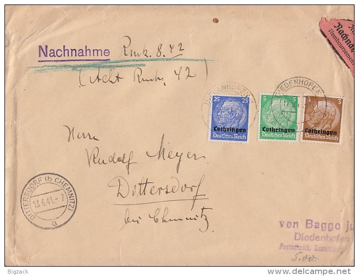 Lothringen NN-Brief Mif Minr.1,3,10 Diedenhofen 11.6.41 - Besetzungen 1938-45