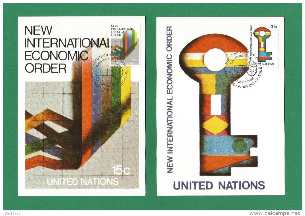 Vereinigte Nationen 1980 Set Of 2 Maxi Card , New International Economic Order - Jan 11. 1980 -2 Scan - - Maximum Cards