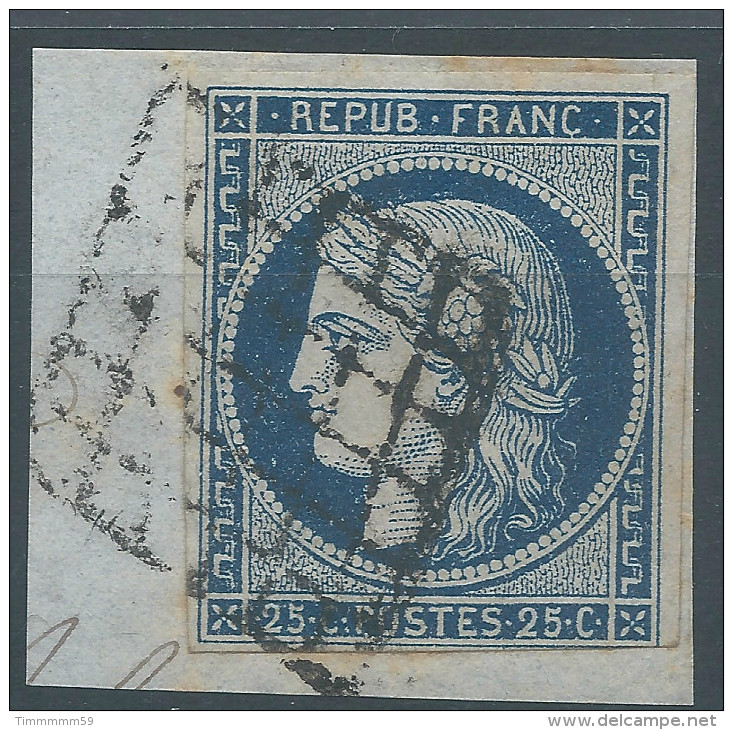 Lot N°27146   N°4a Bleu Foncé/ Fragment, Oblit GRILLE De 1849, Trois Belles Marges - 1849-1850 Ceres