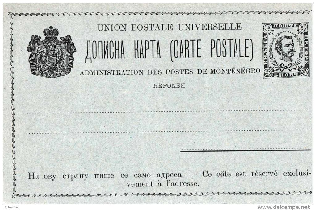 Montenegro 1893 - Ganzsache Doppelkarte Mit Je 5 Hob - Montenegro