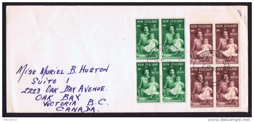 1950  Health Stamps - Queen Elizabeth II And Prince Charles  Blocks Of 4 On FDC To Canada  Lambton Quay Cancel - FDC