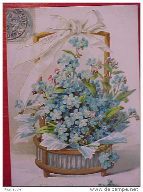 Cpa Gaufrée CORBEILLE DE MYOSOTIS , 1905 , BASKET OF FLOWERS Embossed Recto Verso Prix Fixe - Scènes & Paysages