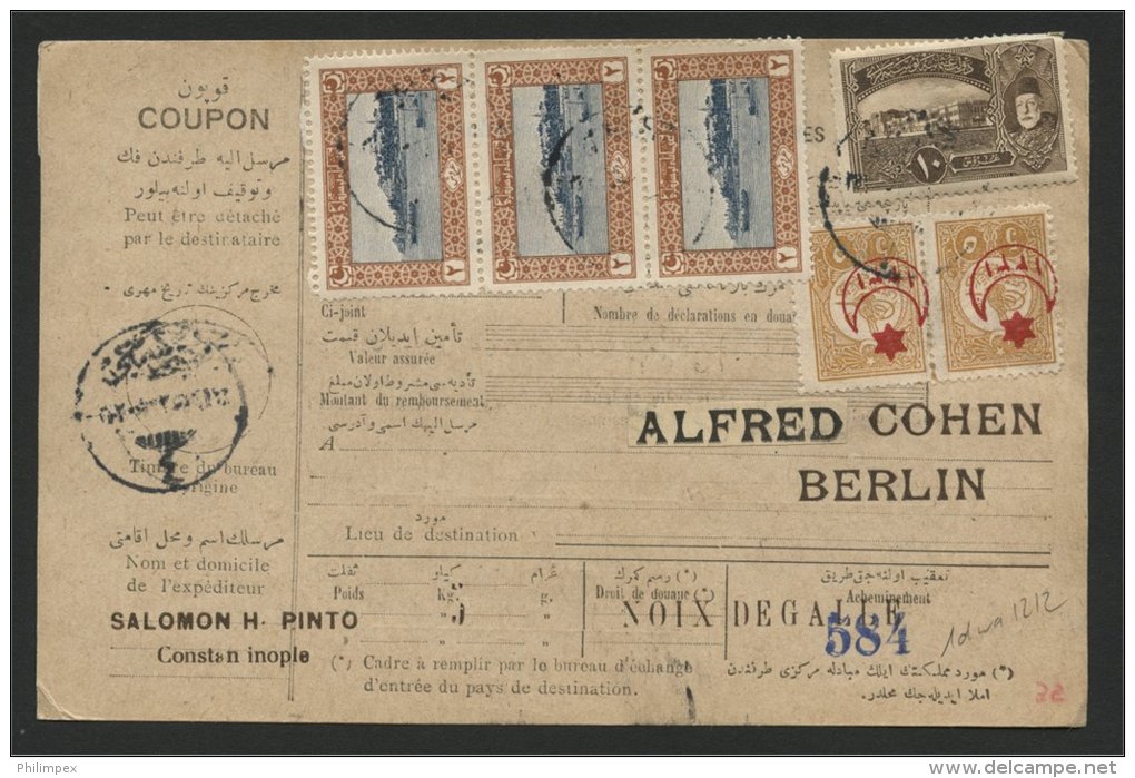 TURKEY, PARCEL CARD 1916 TO BERLIN, NICE MIXED FRANKING - Cartas & Documentos