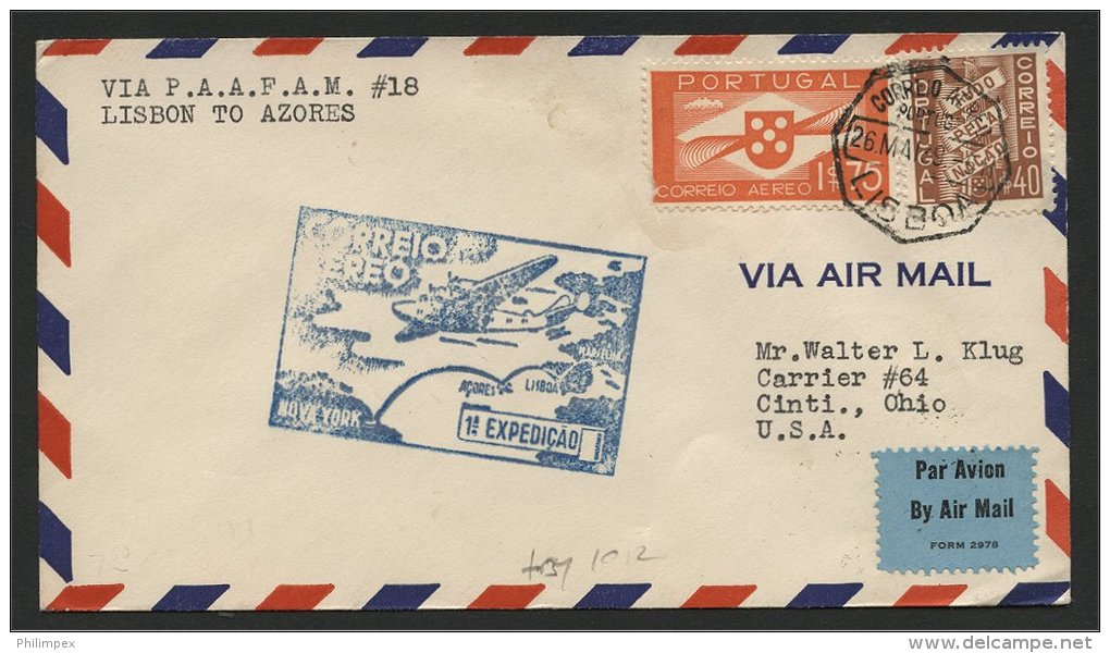 PORTUGAL, FIRST FLIGHT LISBOA-HORTA 1939 - Lettres & Documents