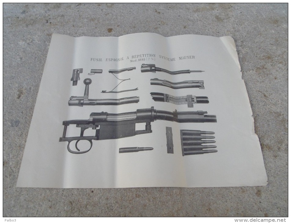 Rare Affiche Fusil A Répetition Espagnol Systeme MAUSER Mod 1893 - Armes Neutralisées