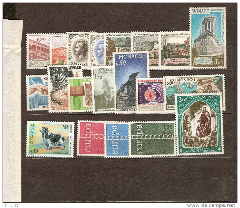 MONACO  ANNEE COMPLETE  1971  20 TIMBRES NEUFS ** - Komplette Jahrgänge