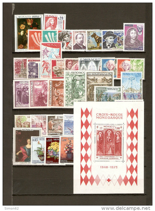 MONACO  ANNEE COMPLETE  1973    37  TIMBRES NEUFS ** - Années Complètes