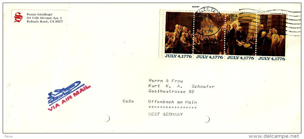 USA COVER WITH JULY 4,1776 SE-TANANT 4 STAMPS ADDRESSED TO GERMANY POSTMARKED 26-09-1976 READ DESCRIPTION!! - Sonstige & Ohne Zuordnung