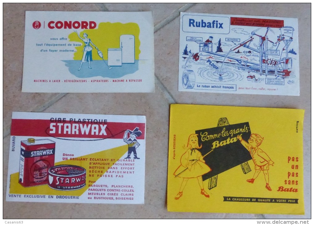 BUVARD  -  LOT  DE 4  BUVARDS  - CHAUSSURE  BATA - CONORD  -  STARWAX  - RUBAFIX - Verzamelingen & Reeksen