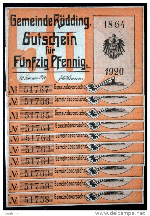 Notgeld  RØDDING 1920, 50 Pfennig ( Lot 498) - Danemark