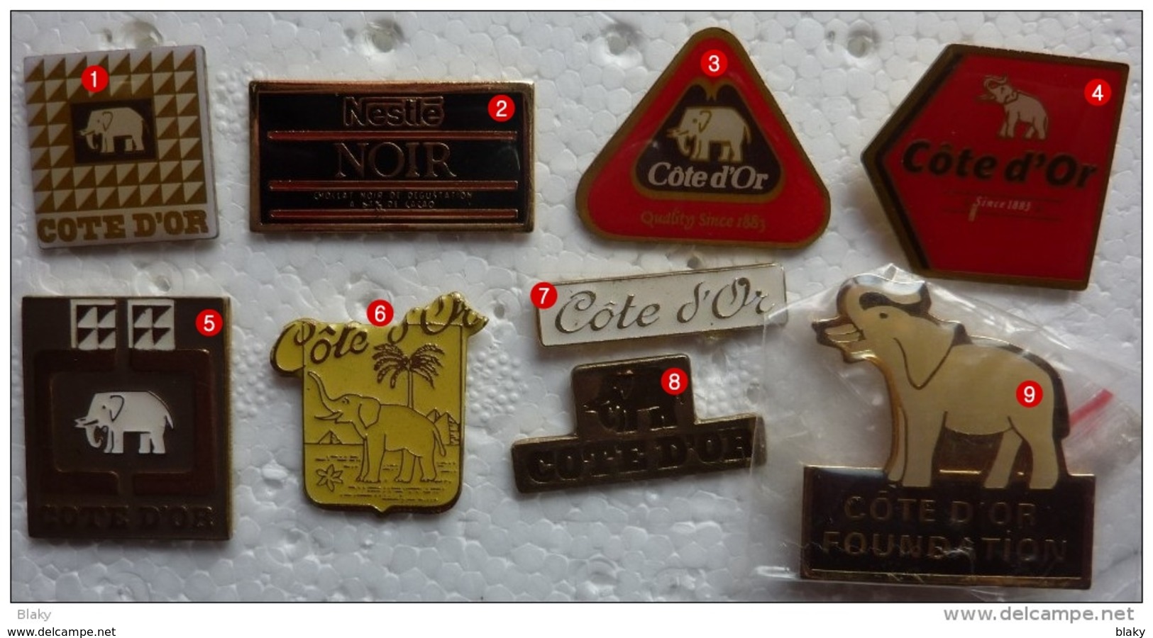 201411- CHOCOLAT- COTE  D OR NESTLE -ELEPHANT - 9 PINS - Loten