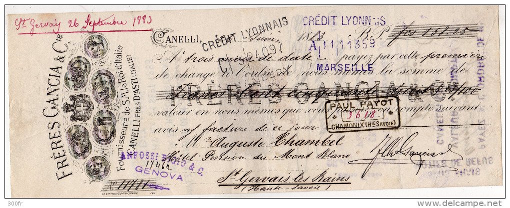 Italia Italie - 1883 Lettre Change Entete " FRERES GANCIA & CIE " CANELLI Près D'ASTI  Timbre Fiscal 10c - Italie