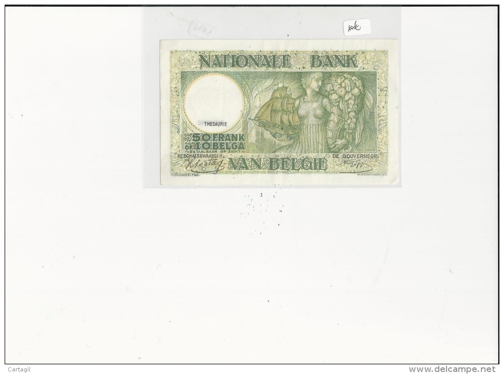 Billets -  B1546 - Belgique  - 50 Francs ( 10 Belgas) 1942 ( Type, Nature, Valeur, état... Voir 2 Scans) - 50 Francos