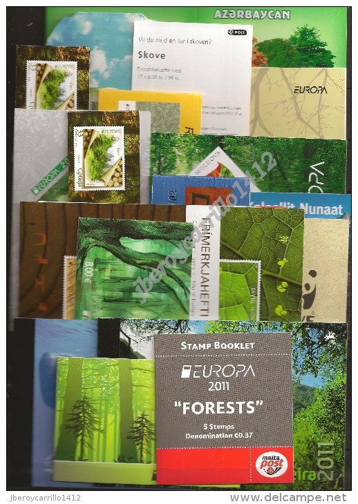 EUROPA 2011- TEMA ANUAL “LOS  BOSQUES" - COLECCIÓN  DE LOS 13 CARNETS  OFICIALES  EMITIDOS POR 12 PAISES - Collections