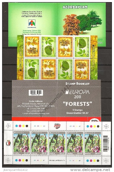 EUROPA 2011- TEMA ANUAL “LOS  BOSQUES" - COLECCIÓN  DE LOS 13 CARNETS  OFICIALES  EMITIDOS POR 12 PAISES - Sammlungen