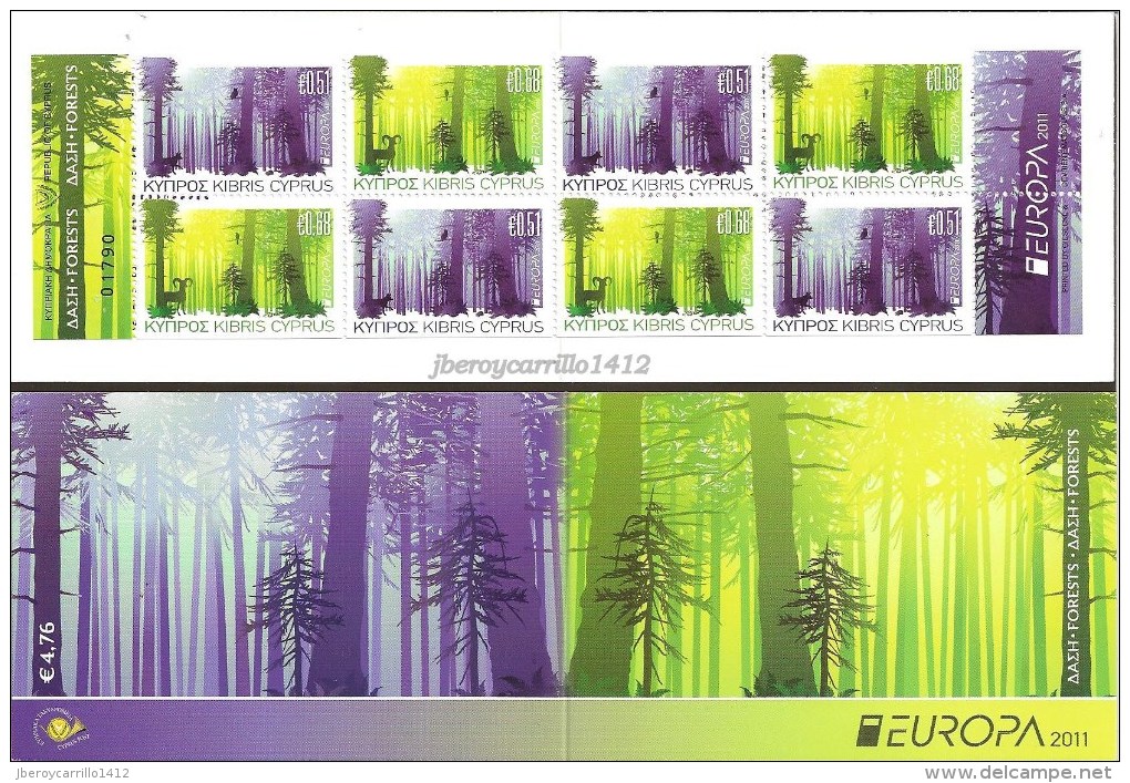 EUROPA 2011- TEMA ANUAL “LOS  BOSQUES" - COLECCIÓN  DE LOS 13 CARNETS  OFICIALES  EMITIDOS POR 12 PAISES