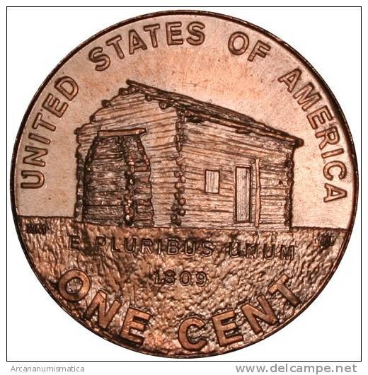 Estados Unidos 1 Céntimo 2.009 Cobre "Log Cabin" SC     T-DL-10.211 - 1959-…: Lincoln, Memorial Reverse