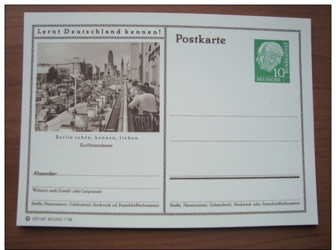 POSTKARTE - Stationery Postcard Unused -  Kurfurstendamm - Postcards - Mint