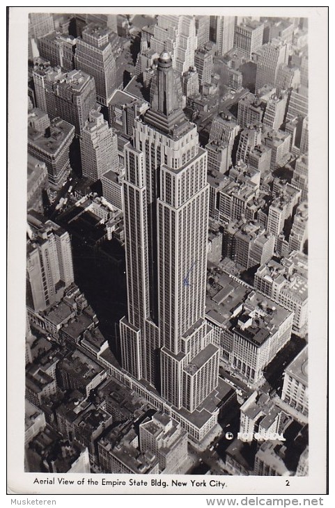 United States PPC New Aerial View Empire State Bldg. NEW YORK 1939 Real Photo "Via S/S Bremen" (2 Scans) - Empire State Building