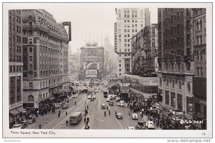 United States PPC New York Times Square Old Cars NEW YORK  1939 Real Photo "Via S/S Europa" (2 Scans) - Time Square