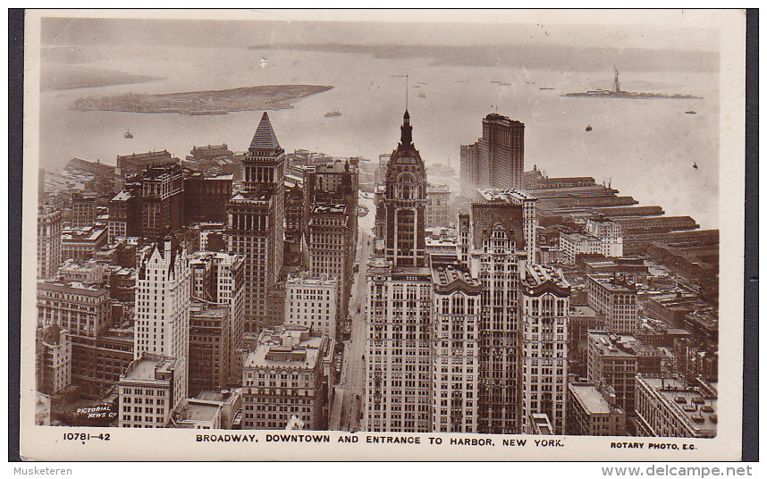 United States PPC New York Broadway Downtown Entrance To Harbour NEW YORK  1938 Real Photo "Via S/S Bremen" (2 Scans) - Mehransichten, Panoramakarten