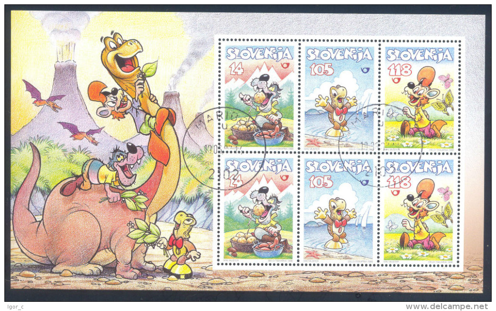 Slowenien Slovenia Slovenie 1998 Used Miki Muster - Charecters From Comic Books Fauna Turtle Dinosaur Wolf - Water-Polo