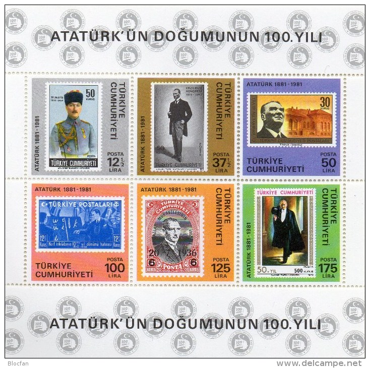 Türkiye Stamp On Stamps 1981 Türkei Block 19+GBl. ** 18€ 100.GT Atatürk Bloque Hojas M/s Bloc Se-tenant Sheets Bf Turkye - Blokken & Velletjes