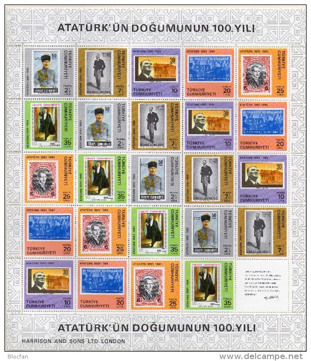 Atatürk Türkiye Stamp On Stamps 1981 Türkei Block 19+ 25-KB GBl.** 120€ Bloque Hojita M/s Bloc Sheetlet Sheets Bf Turkye - Blocks & Kleinbögen