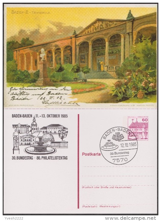 Allemagne 1985. Privatganzsache, Entier Postal Timbré Sur Commande. Carte Avec Réponse Payée. Baden-Baden - Termalismo