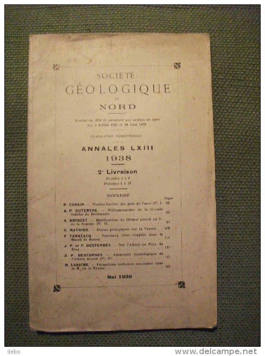 Société Géologique Du Nord De 1938 Géologie  Fossiles Taulé Littoral - AeroAirplanes