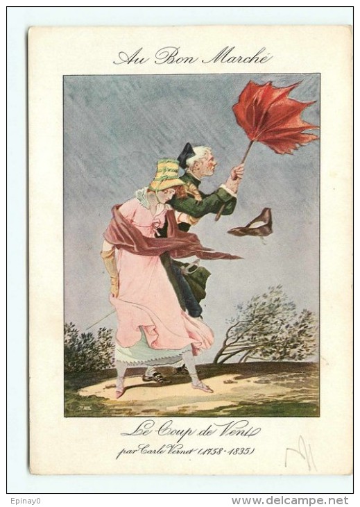 PRIX FIXE - CHROMO - AU BON MARCHE - EXPOSITION UNIVERSELLE 1900 - COUP DE VENT Par VERNET - PARAPLUIE - Au Bon Marché