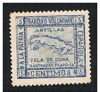 Cuba A La Patria Española Antillas Franqueo Voluntario 5 Cts. Nuevo Char. Sin Goma - Cuba (1874-1898)