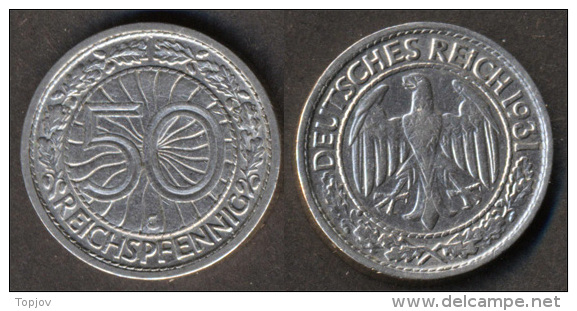 WEIMARER REPUBLIK  50 Pfennig  1931  G  -  VERY RARE - 50 Rentenpfennig & 50 Reichspfennig