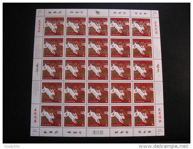 F11-02  SC# 2416  Feuille De 25, Année Du Lapin; Year Of The Rabbit; Sheet Of 25;    2011 - Feuilles Complètes Et Multiples