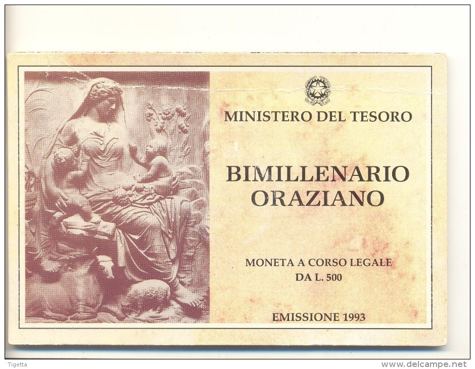 ITALIA 500 LIRE  MONETA CELEBRATIVA ARGENTO  "BIMILLENARIO ORAZIANO" ANNO 1993 - Commémoratives