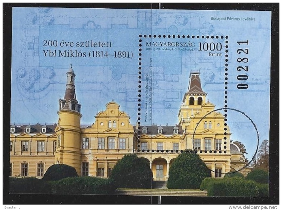 HUNGARY-2014. SPECIMEN Souvenir Sheet - Architect Miklós Ybl And  Wenckheim Palace / Famous Hungarians - Oblitérés