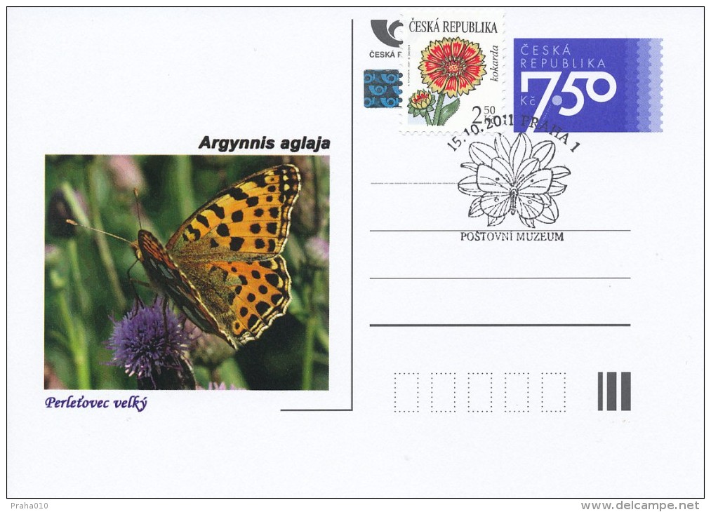 Czech Rep. / Postal Stat. (Pre2006/04cp) Czech Butterfiles: Argynnis Aglaja - Commemorative Postmarks (2011 - Praha 1) - Vlinders