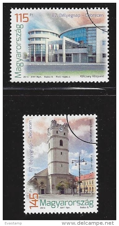 HUNGARY-2014. SPECIMEN Cpl.Set - 87th Stamp Day, Debrecen / Reformed Small Church / Kölcsey Centre - Used Stamps